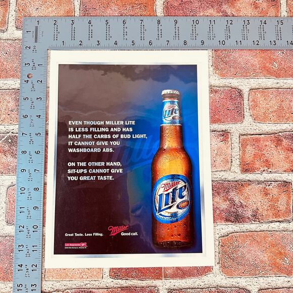 2005 Miller Lite Beer Ad Less Filling Half Carb Y2K Washboard Abs Humor Ephemera - Picture 4 of 8